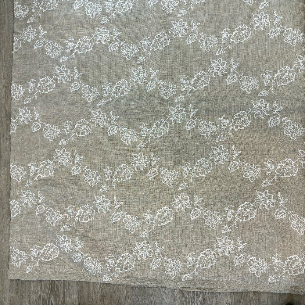 Linen Floral Embroidered Rod Pocket Heavy weight Curtain - 52 in. W x 84 in. L